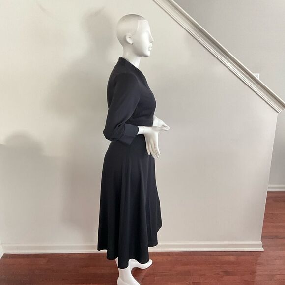 Misook Elegant Midi Black Fit & Flare Dress V-neck M Structured Crepe M - Picture 9 of 10